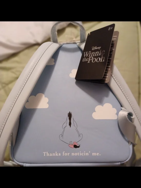 Loungefly Eeyore Character Mini Backpack in Light Blue with Pink Bow Charm - Picture 2 of 6